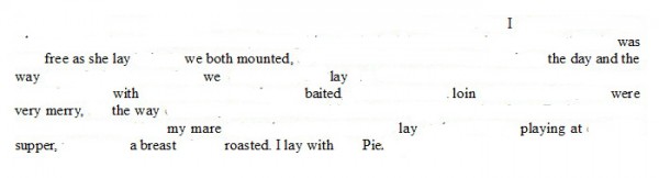 Erasure #55 (click to enlarge) erasure of a page from Samuel Pepys' diary
